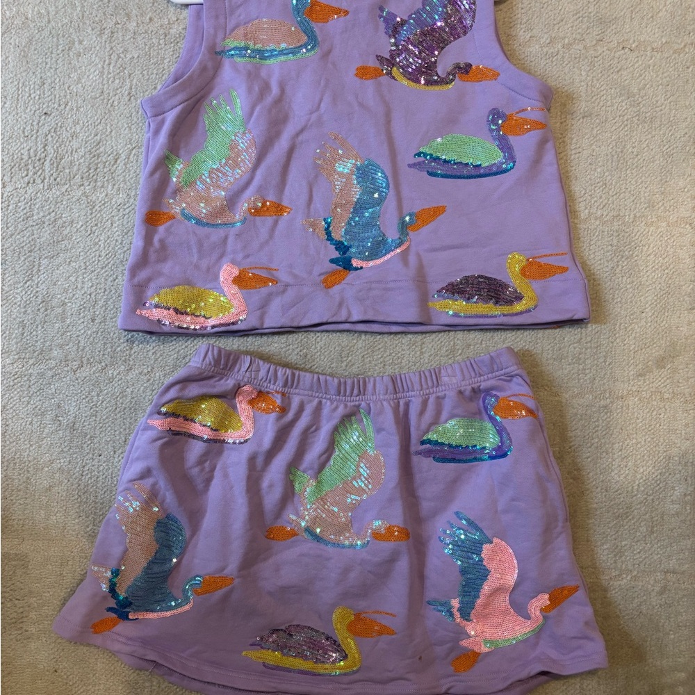 QUEEN of SPARKLES Colorful Sequin Pelican Tank and Skirt Set